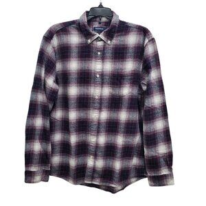 MCNEAL Clothing Tailored Mens Maroon Plaid Long Sleeve Button Up Flannel Shirt L